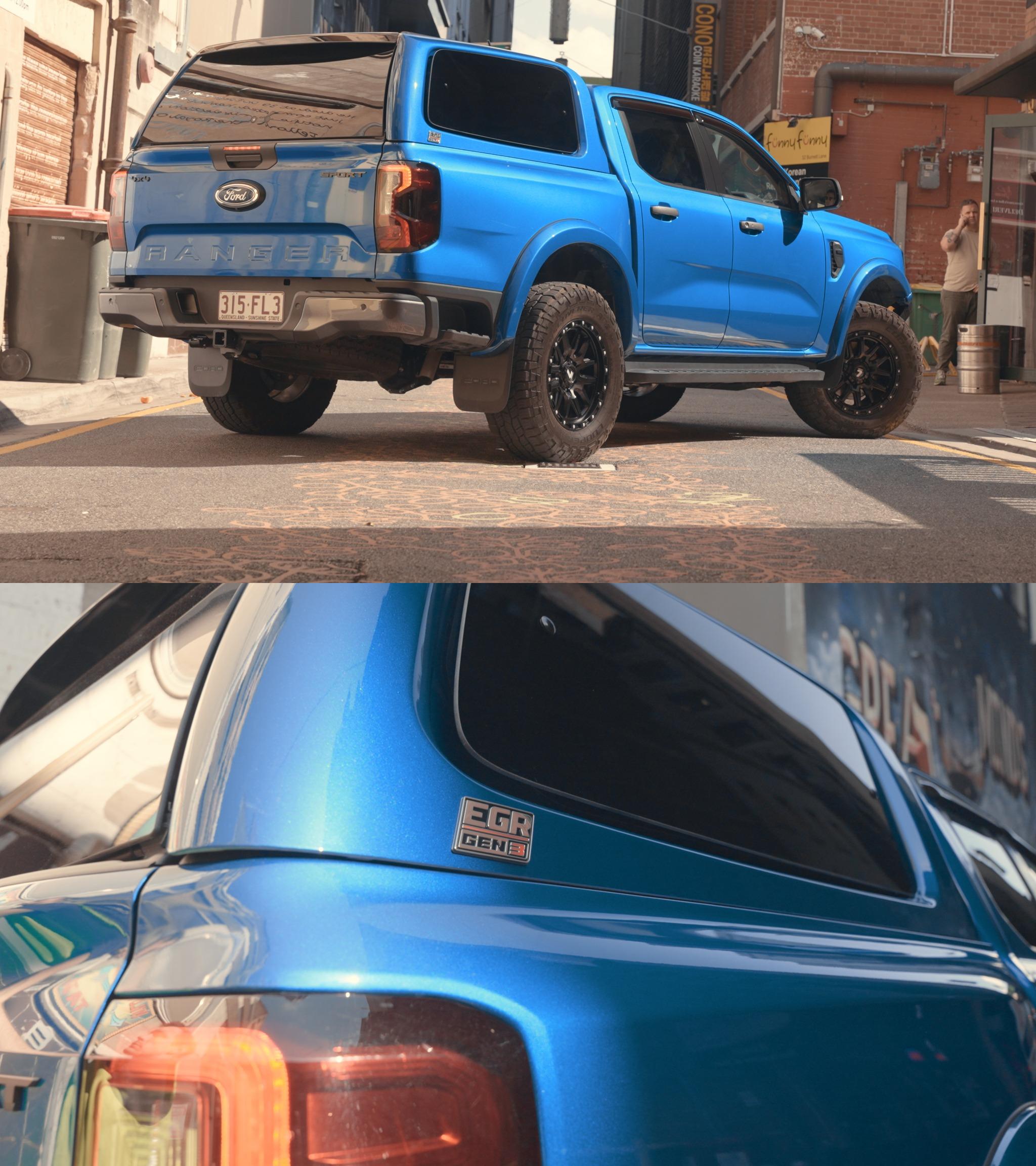 a blue Ford Ranger with an EGR Rolltrac