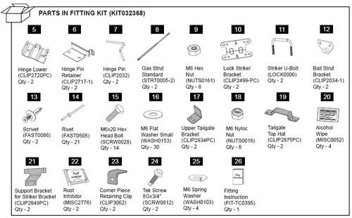 Shop Hardware Fitting Kit inc. Gas Struts - Ford Ranger PX 1P 2011-22