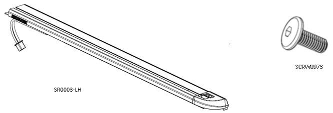 EGR RollTrac replacement left-hand side rail for electric tonneau cover, showing aluminium rail with integrated wiring loom and mounting hardware