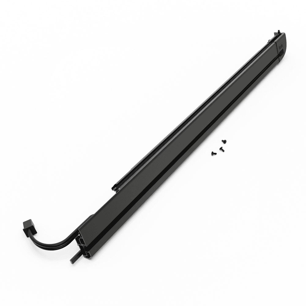 EGR RollTrac replacement left-hand side rail for electric tonneau cover, showing aluminium rail with integrated wiring loom and mounting hardware