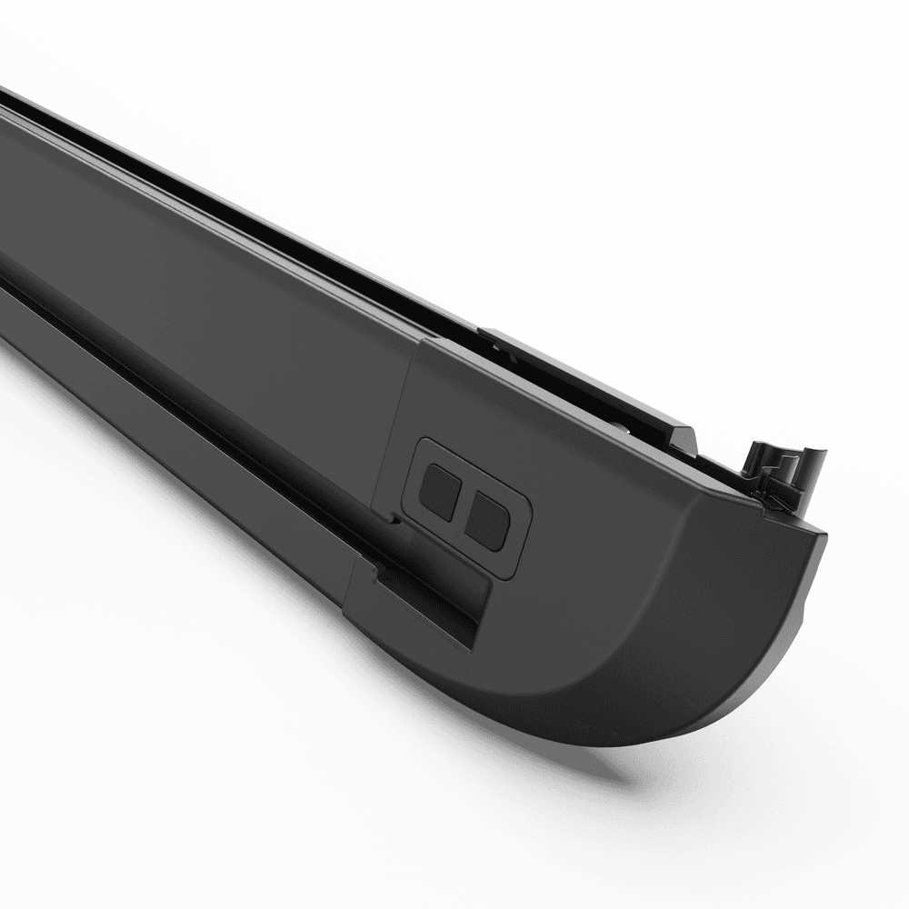 Left-hand aluminium side rail with corner cap for EGR RollTrac electric tonneau cover, designed for smooth cover operation.