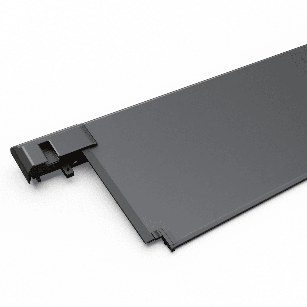 Close-up of EGR RollTrac front cover replacement panel with integrated corners for durable tonneau cover canister protection.