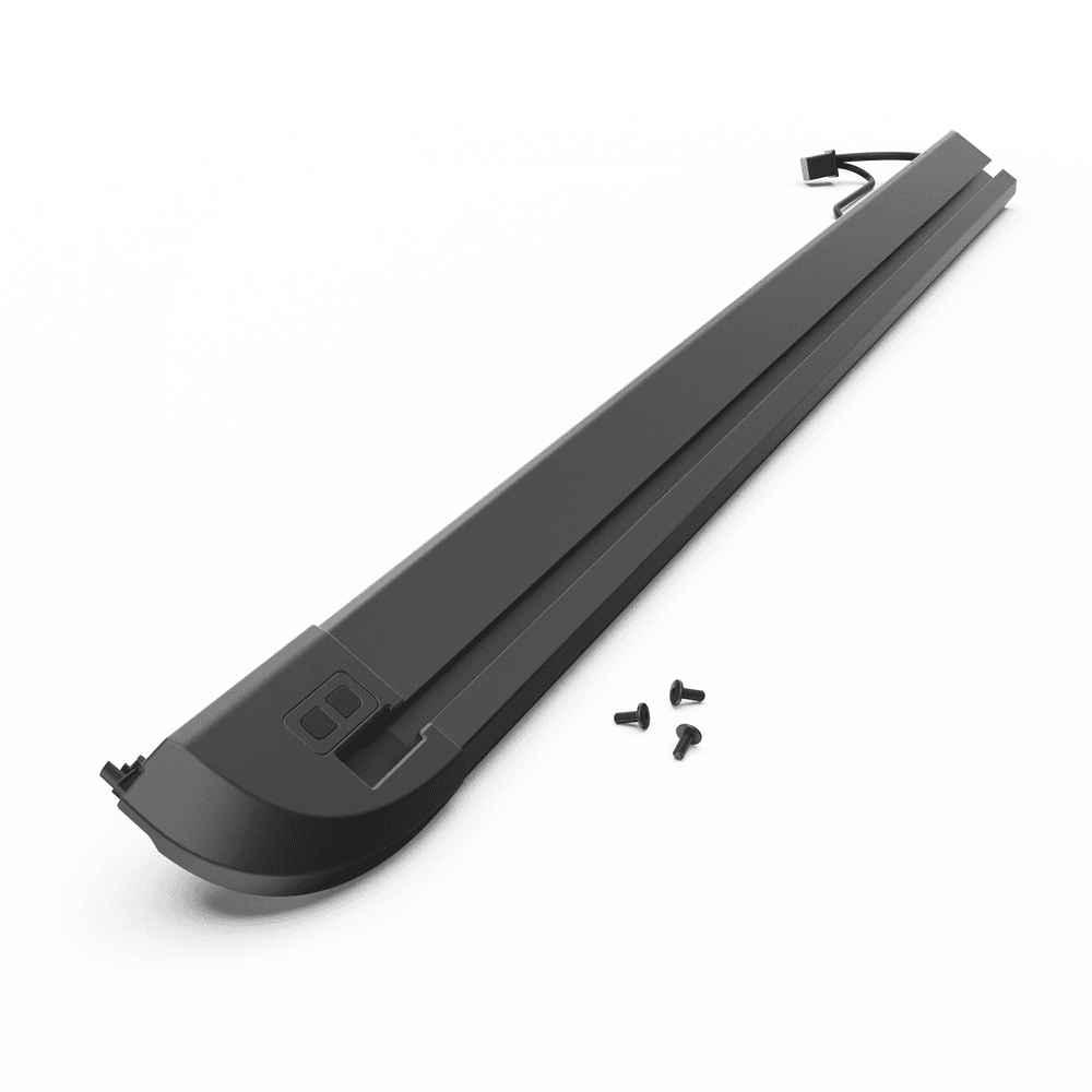 EGR RollTrac right-hand electric side rail for Nissan Navara 2015 with corner cap and mounting points for tonneau cover system.