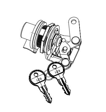 EGR replacement centre push button key lock with keys, showing complete lock assembly for canopy, toolbox, and rear compartment applications
