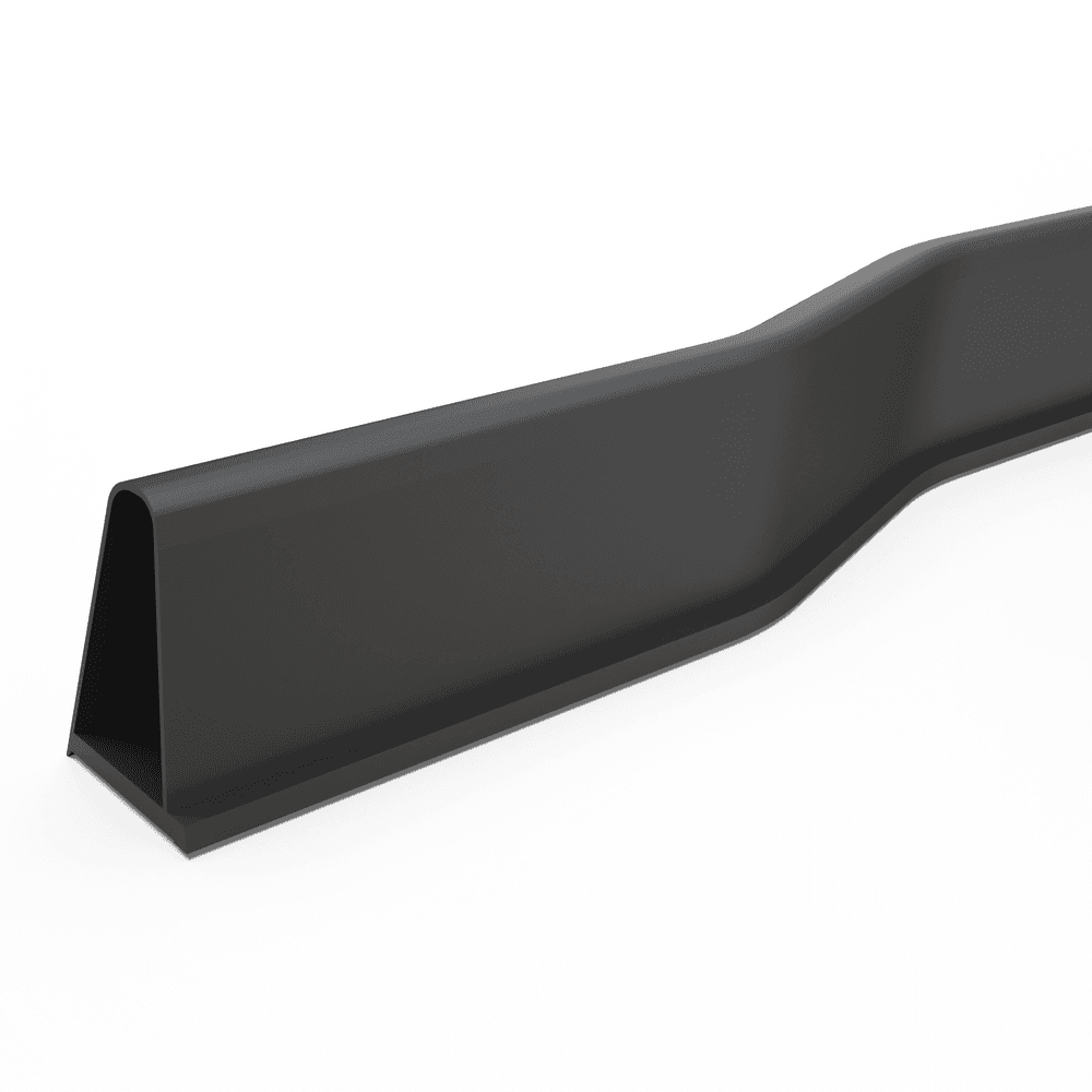 EGR triangular header bar hinge rubber seal, showing rubber sealing strip designed to fit behind tub and header rail hinges for dust and water protection