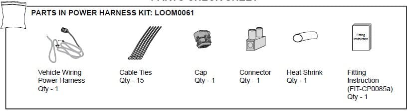EGR power harness and canopy hardware kit for Holden Colorado RG, including wiring loom, connectors, cable ties, and fitting instructions