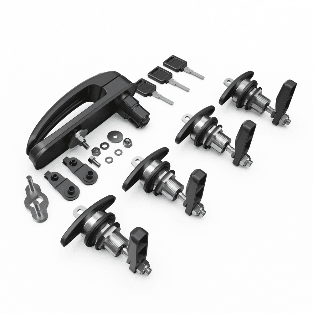 EGR Premium L/L Canopy Full Lock Kit with T-handle locks and remote rear door handle, designed for secure locking and canopy system upgrade.