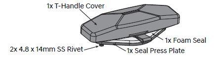 EGR Load Shield replacement T-handle cover with foam seal, press plate and stainless rivets shown with load shield component diagram