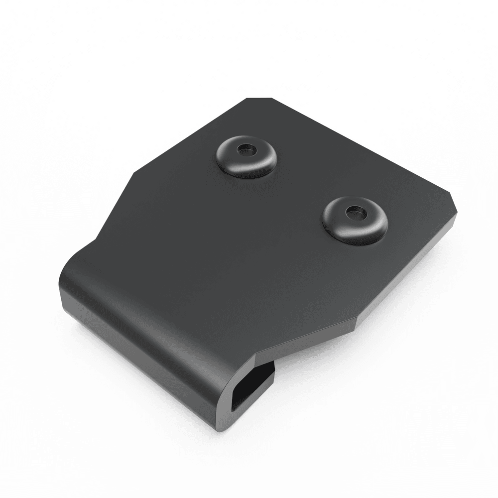 Load shield tailgate lock bracket with stainless steel rivets, showing flat mounting plate used to secure the EGR load shield locking system