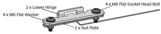 Load shield replacement gas strut assembly showing mounting hardware, ball studs, washers, nylock nuts, and rivets for EGR load shield support system