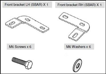 Front bracket set for EGR soft tonneau cover with left and right sports bar brackets, including M6 screws and washers for Ford Ranger PX 2011–22