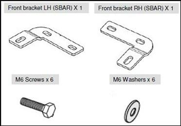 Front bracket set for EGR soft tonneau cover with left and right sports bar brackets, including M6 screws and washers for Ford Ranger PX 2011–22