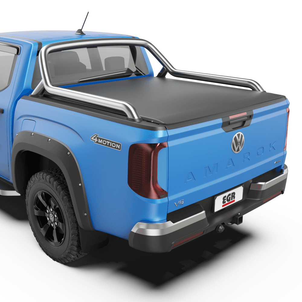 Side view of Volkswagen Amarok NF 2023 PanAmerica with EGR Soft Tonneau Cover installed, providing clean styling and roll-up access
