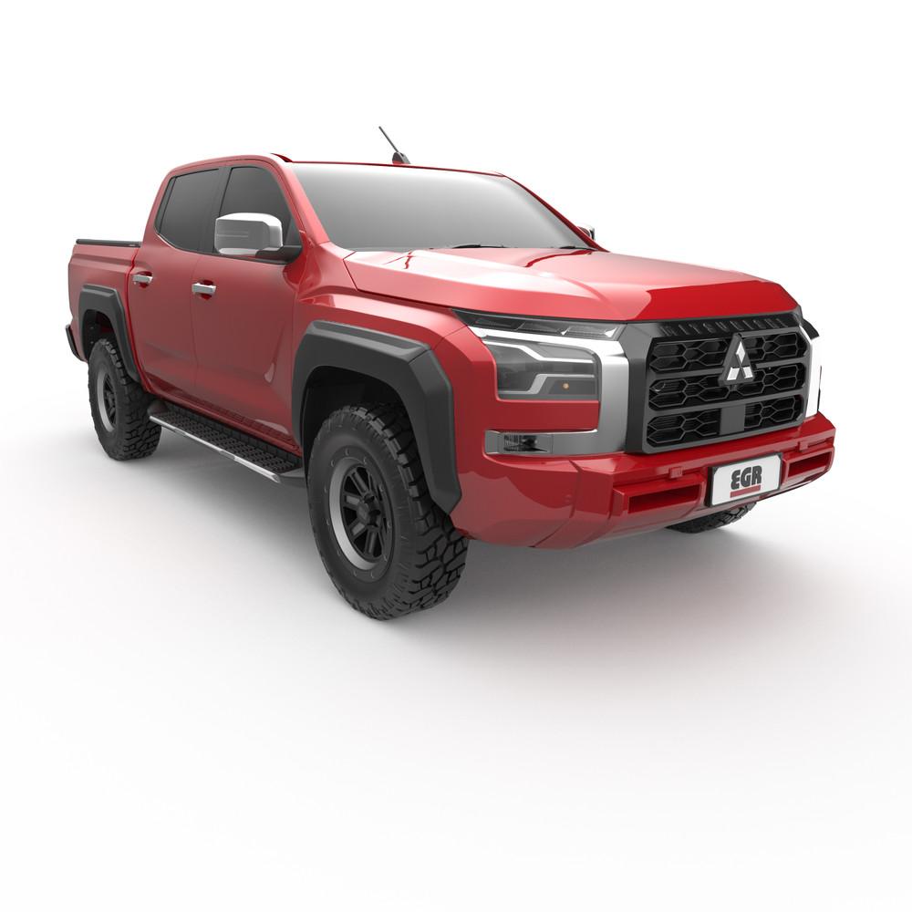 Rear view of Mitsubishi Triton MV 2024 with EGR fender flares installed, highlighting wide tyre coverage and protection