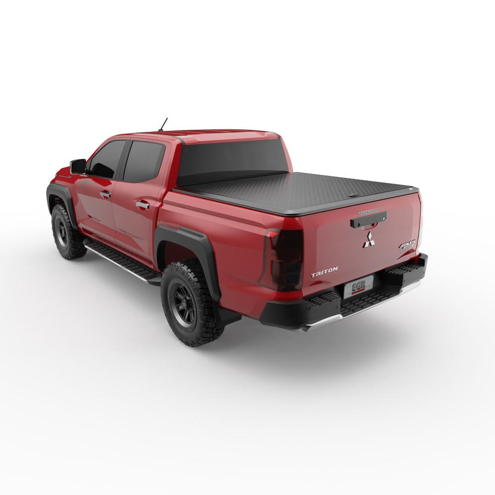 Side view of EGR Load Shield on Triton MV highlighting flush fitment, alloy side rails, and rugged powder-coated finish