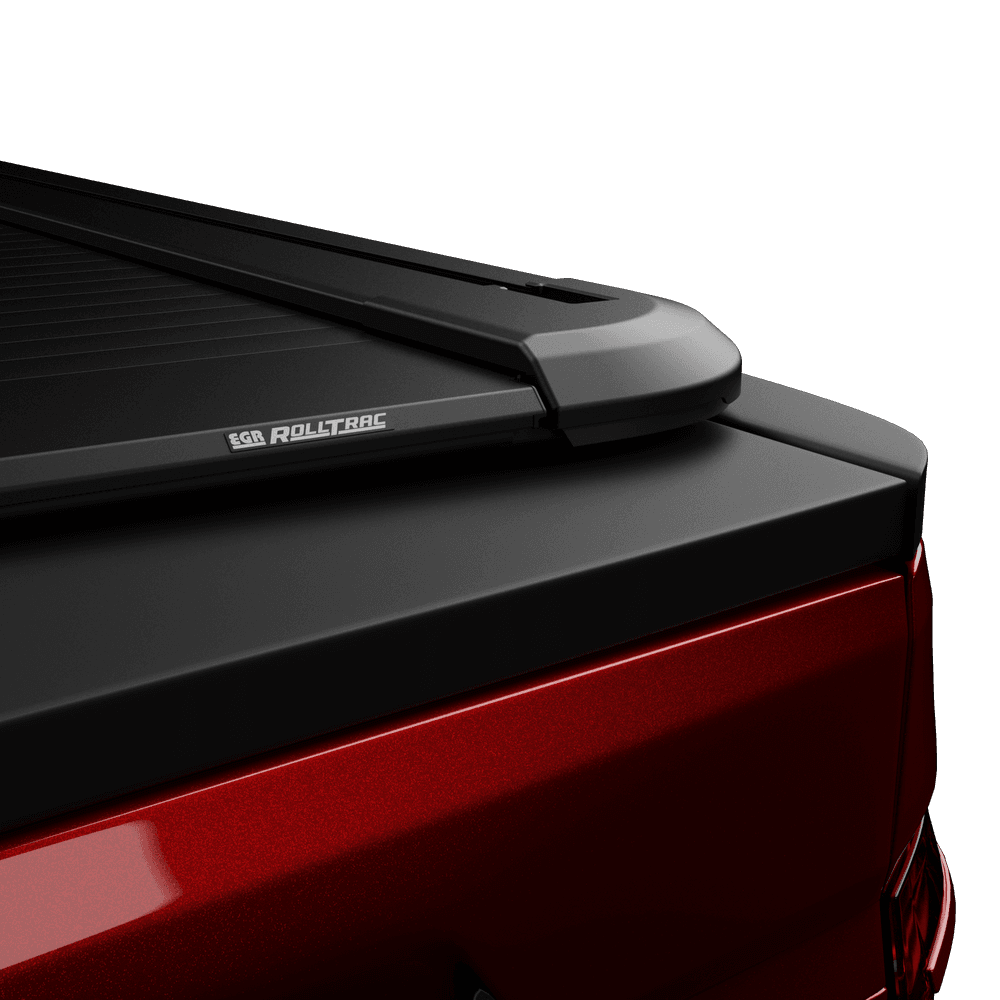 Detail of EGR RollTrac Electric E3 side rail and aluminium slat system on Ford F150, built for durability and weather resistance