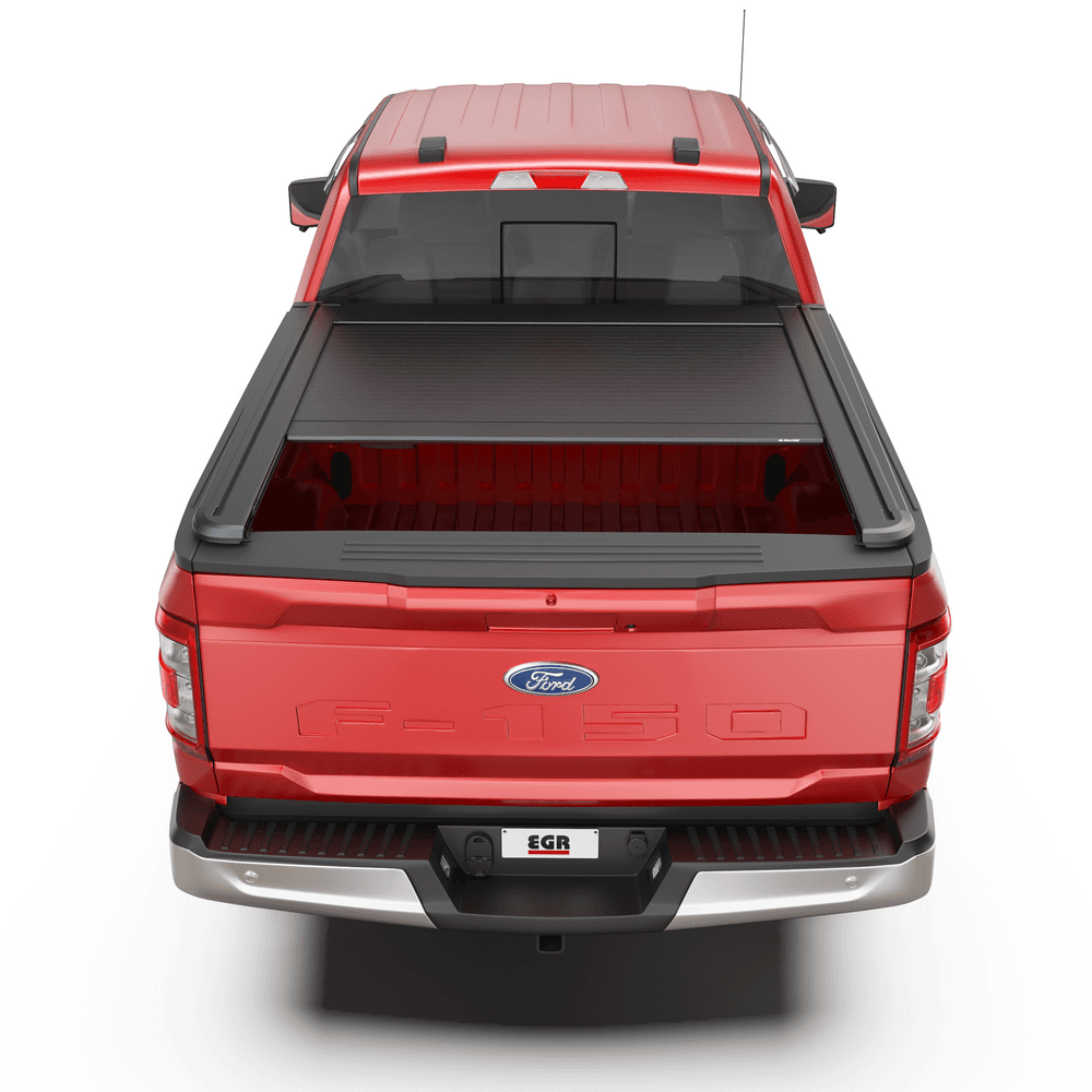 Ford F150 side profile with EGR RollTrac Electric E3 installed, offering sleek styling, secure load protection, and electric roller functionality