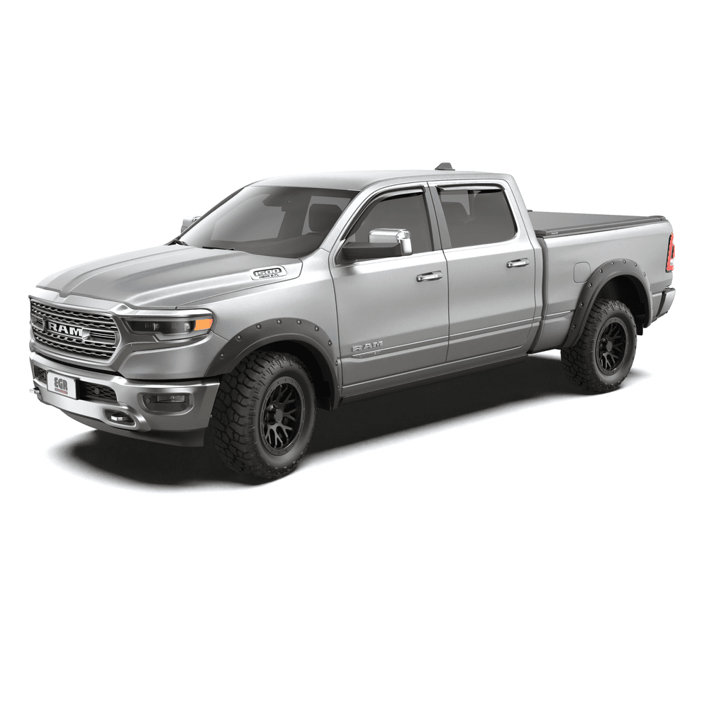 EGR RollTrac Electric E3 tonneau cover installed on RAM DT 1500 dual cab ute, showing low-profile aluminium roller cover with black powder-coated finish