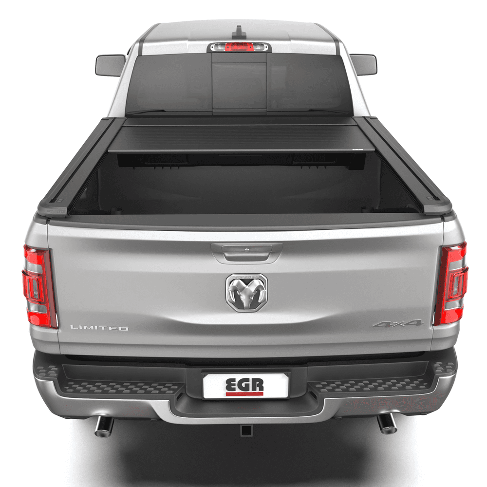 EGR RollTrac Electric E3 installed on RAM DT 1500 2020-onwards, showing secure aluminium roller tonneau cover with low-profile black finish