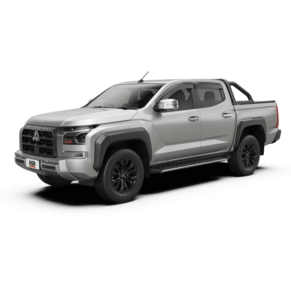 Front angle of Mitsubishi Triton MV fitted with EGR RollTrac Sports Bar, black powder-coated finish matched to RollTrac tonneau cover