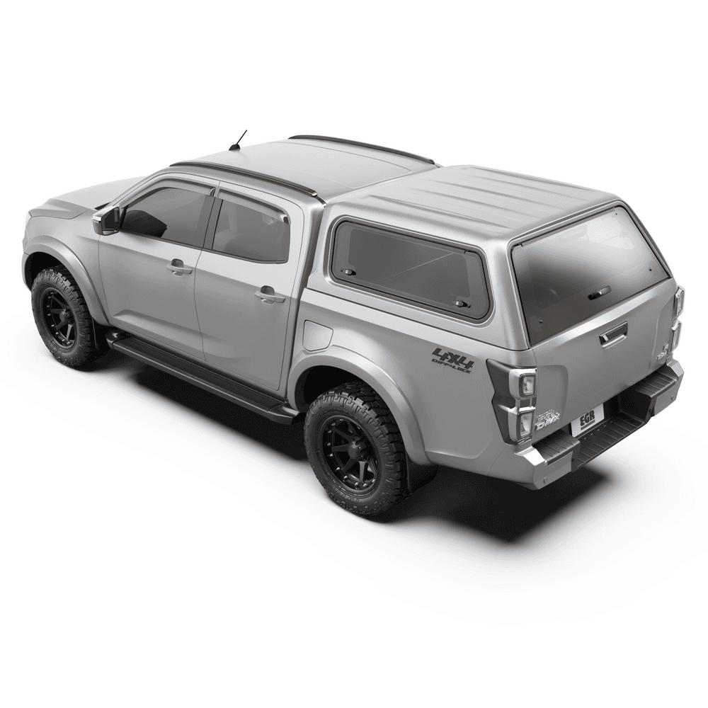Isuzu D-Max dual cab with EGR Core Canopy showing smooth OEM-finish canopy design and lift-up side windows