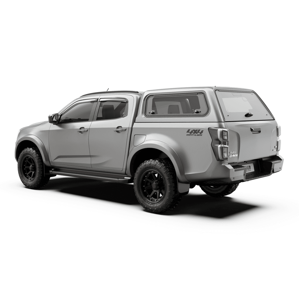 Side profile of Isuzu D-Max fitted with EGR Core Canopy, showcasing streamlined ABS construction and factory-matched paint