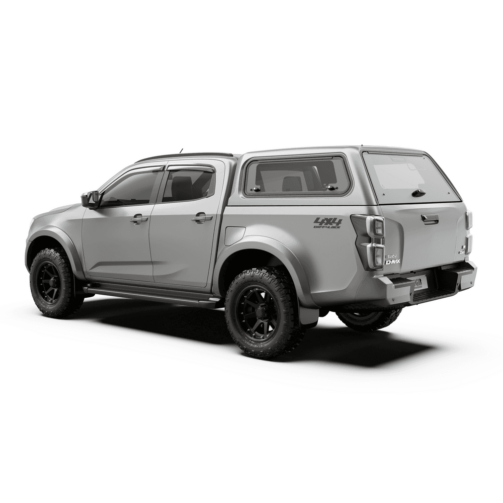 Side profile of Isuzu D-Max fitted with EGR Core Canopy, showcasing streamlined ABS construction and factory-matched paint