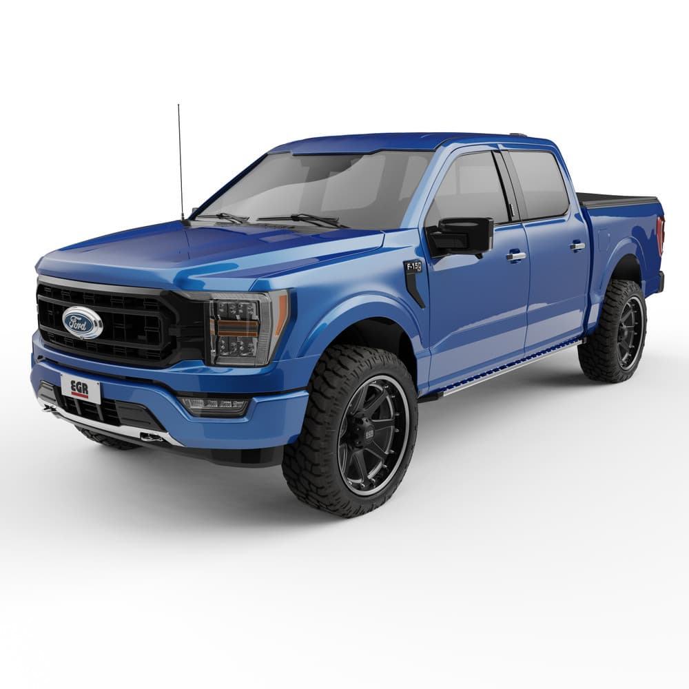 Side view of Ford F150 with EGR Soft Tonneau Cover installed, demonstrating streamlined appearance and full tub protection