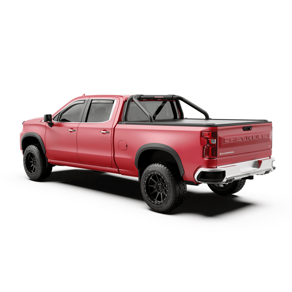 Rear angle view of Chevrolet Silverado 1500 2020 onwards with EGR RollTrac Sports Bar installed
