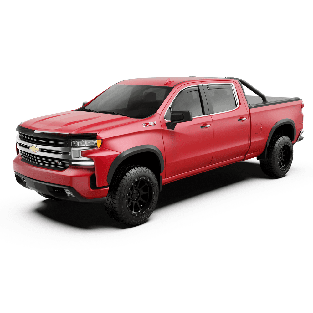 Front side view of red Chevrolet Silverado 1500 fitted with EGR RollTrac Sports Bar