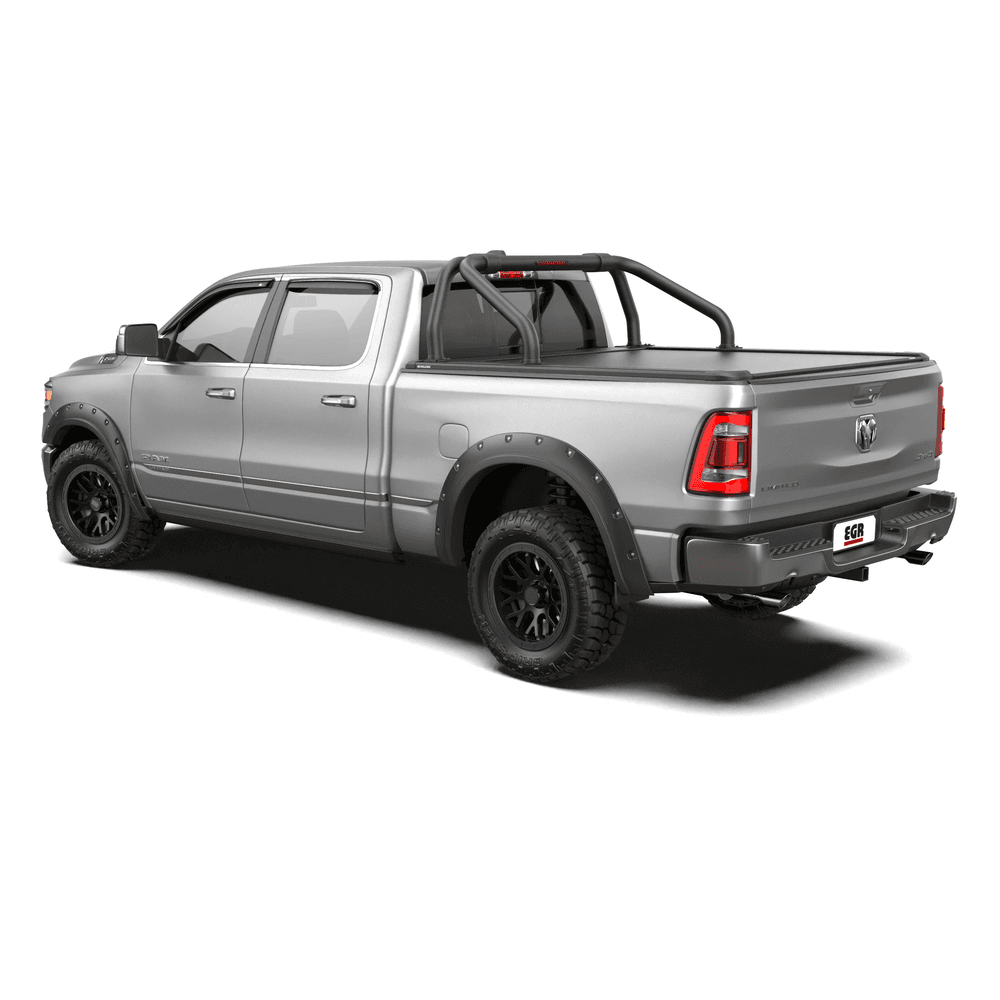 RAM 1500 2020-onwards fitted with EGR RollTrac sports bar, showing sleek low-profile design and seamless integration with RollTrac roller cover