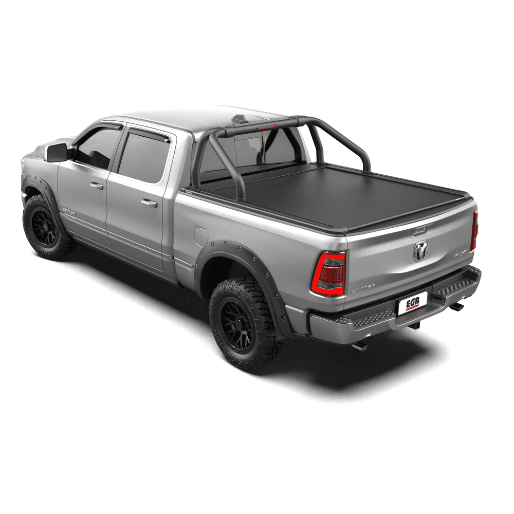 RAM 1500 2020-onwards fitted with EGR RollTrac sports bar, showing sleek low-profile design and seamless integration with RollTrac roller cover