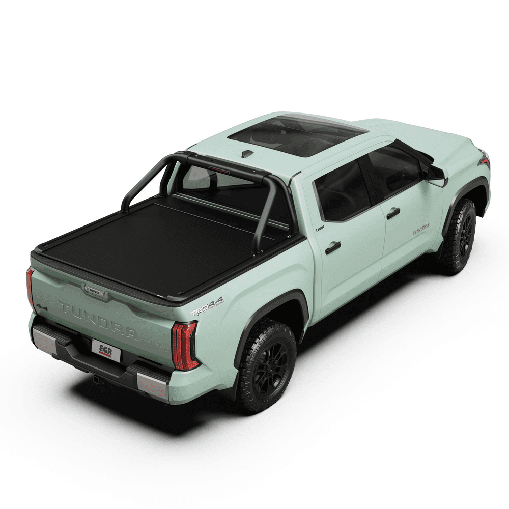 Toyota Tundra with EGR RollTrac Sports Bar and tonneau cover installed, demonstrating clean factory-style fit