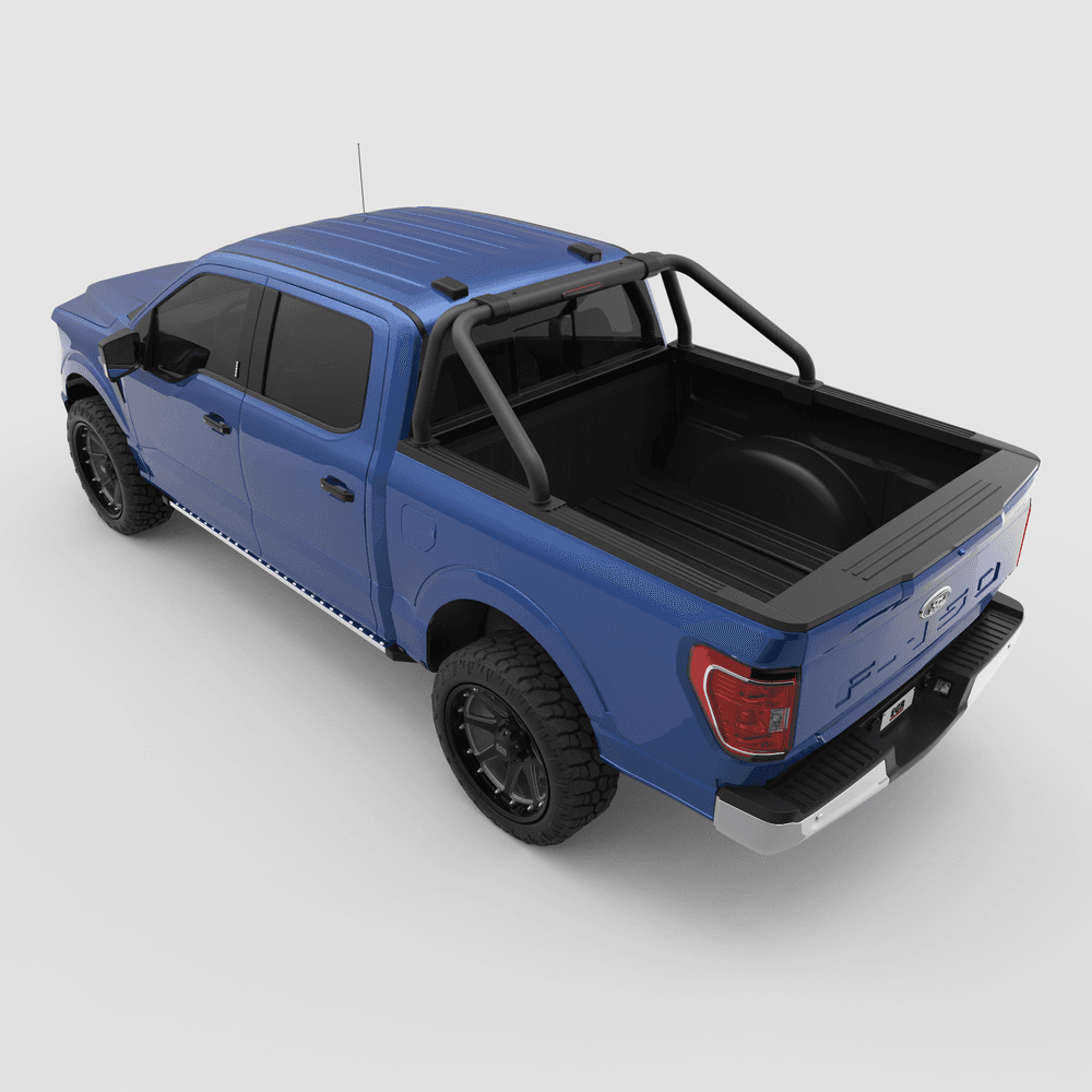 Rear view of Ford F-150 tub with EGR Sports Bar, showing direct-to-tub brackets and clean installation