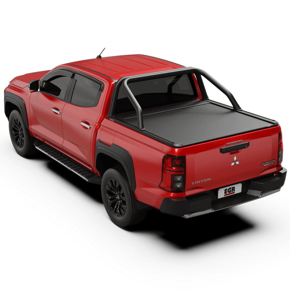 Mitsubishi Triton MV fitted with EGR RollTrac sports bar adapter kit, allowing existing sports bar to sit correctly above RollTrac side rails