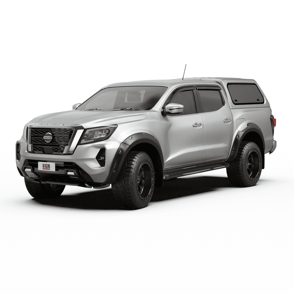 Nissan Navara NP300 fitted with EGR Core Canopy showing side profile, OEM-matched paint finish and frameless tinted windows