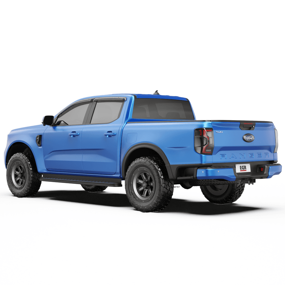 Side view of Ford Ranger RA with EGR slimline weather shields installed for rain protection and airflow