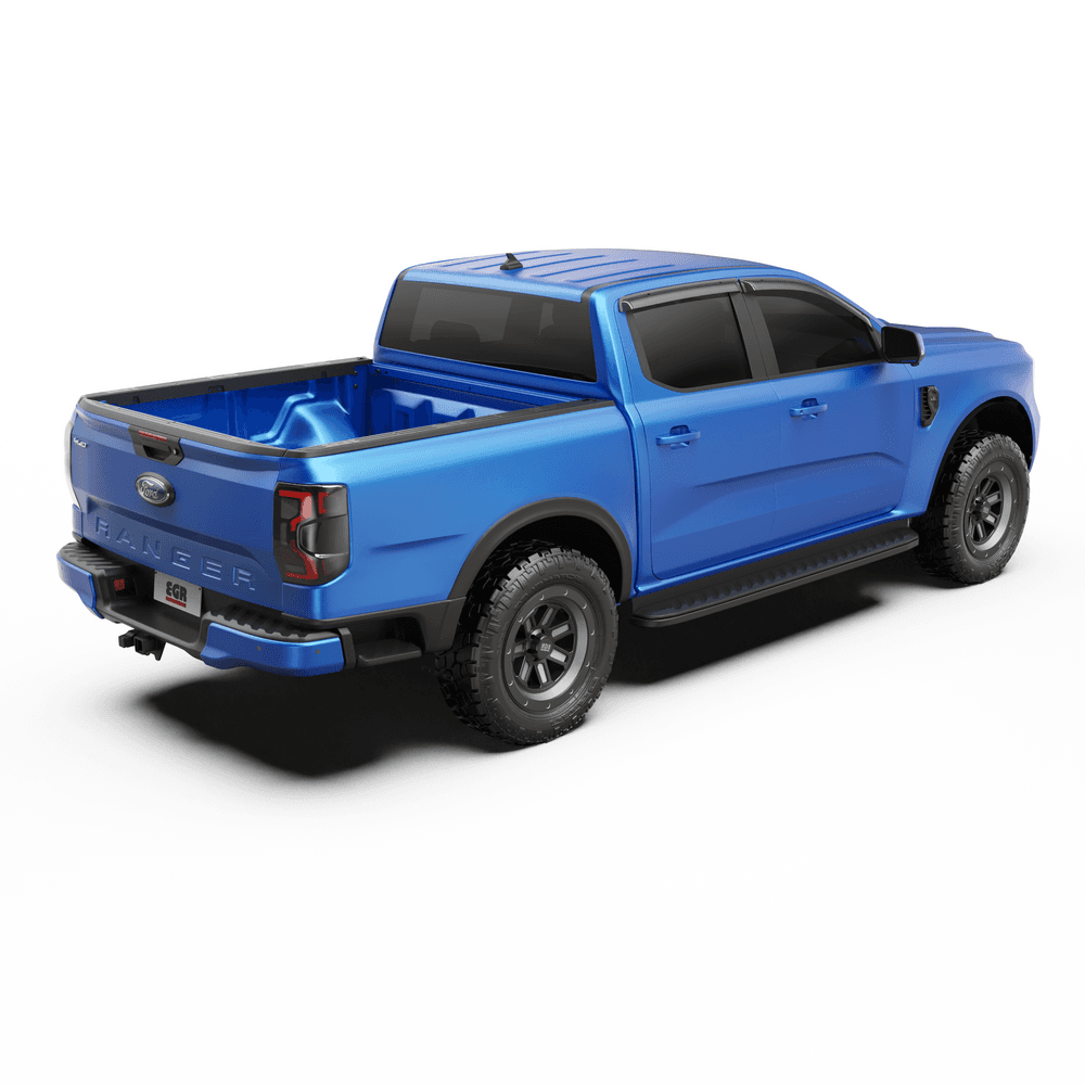 Front view of Ford Ranger RA 2022 showing low-profile EGR weather shields integrated into window frames