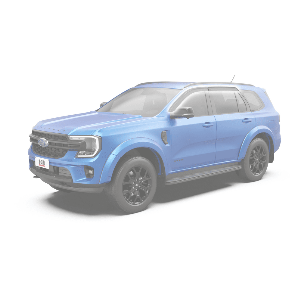 Front three-quarter view of Ford Everest EK 2023 highlighting slimline weather shields integrated seamlessly with door frames