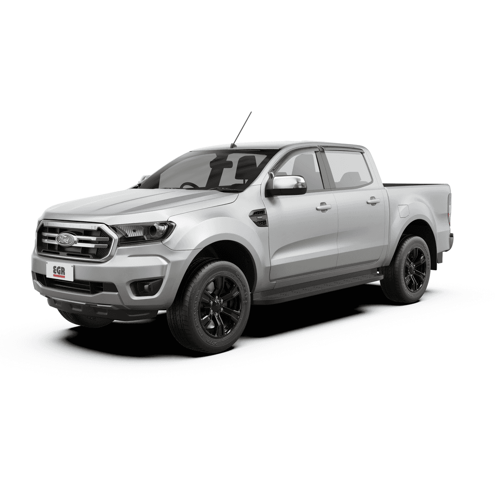 Front three-quarter view of Ford Ranger PX fitted with EGR Slimline Weather Shields on all side windows