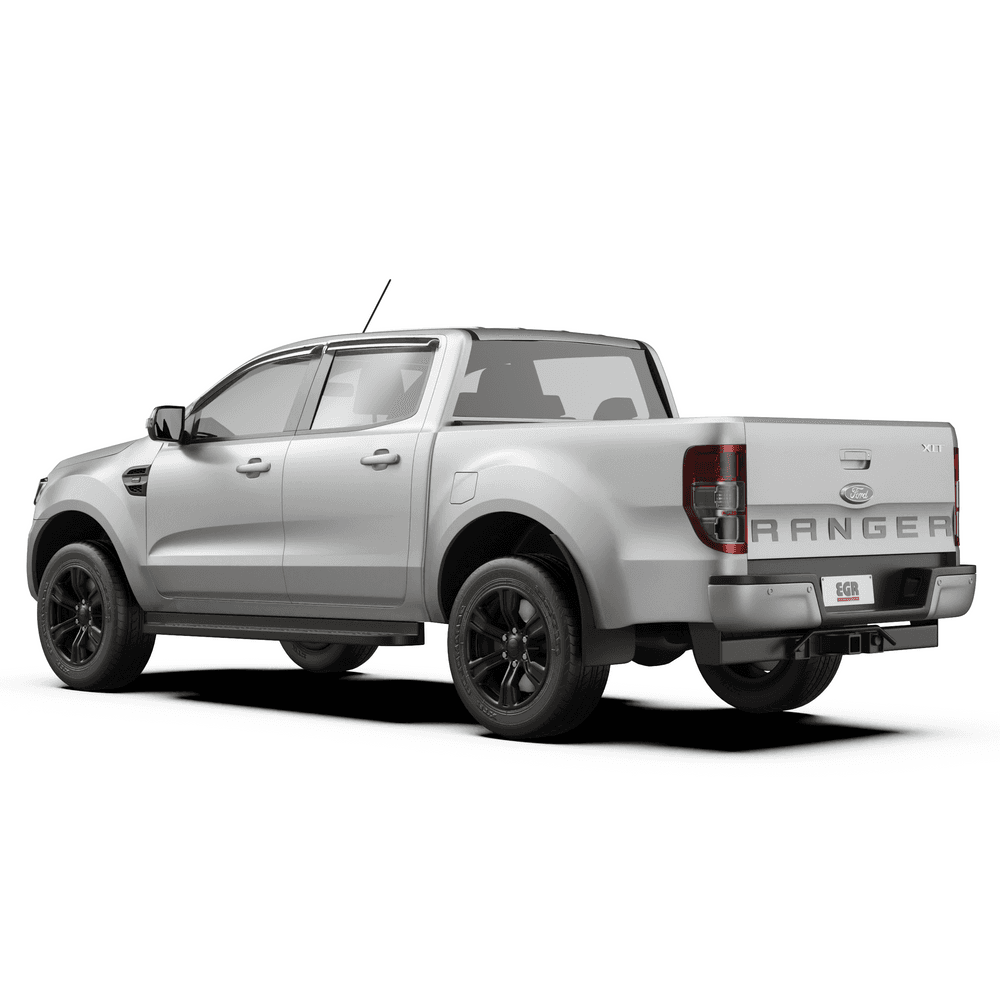 Angled exterior view highlighting low-profile EGR Slimline Weather Shields on Ford Ranger PX