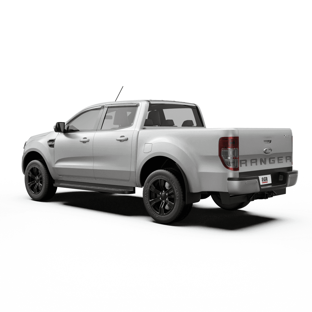 Angled exterior view highlighting low-profile EGR Slimline Weather Shields on Ford Ranger PX
