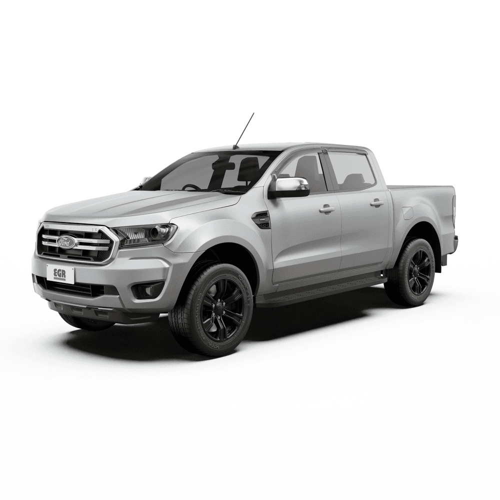 Front three-quarter view of Ford Ranger PX fitted with EGR Slimline Weather Shields on all side windows