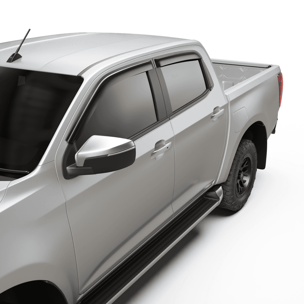 Close-up of EGR Slimline Weather Shield fitted to Mazda BT-50 window frame