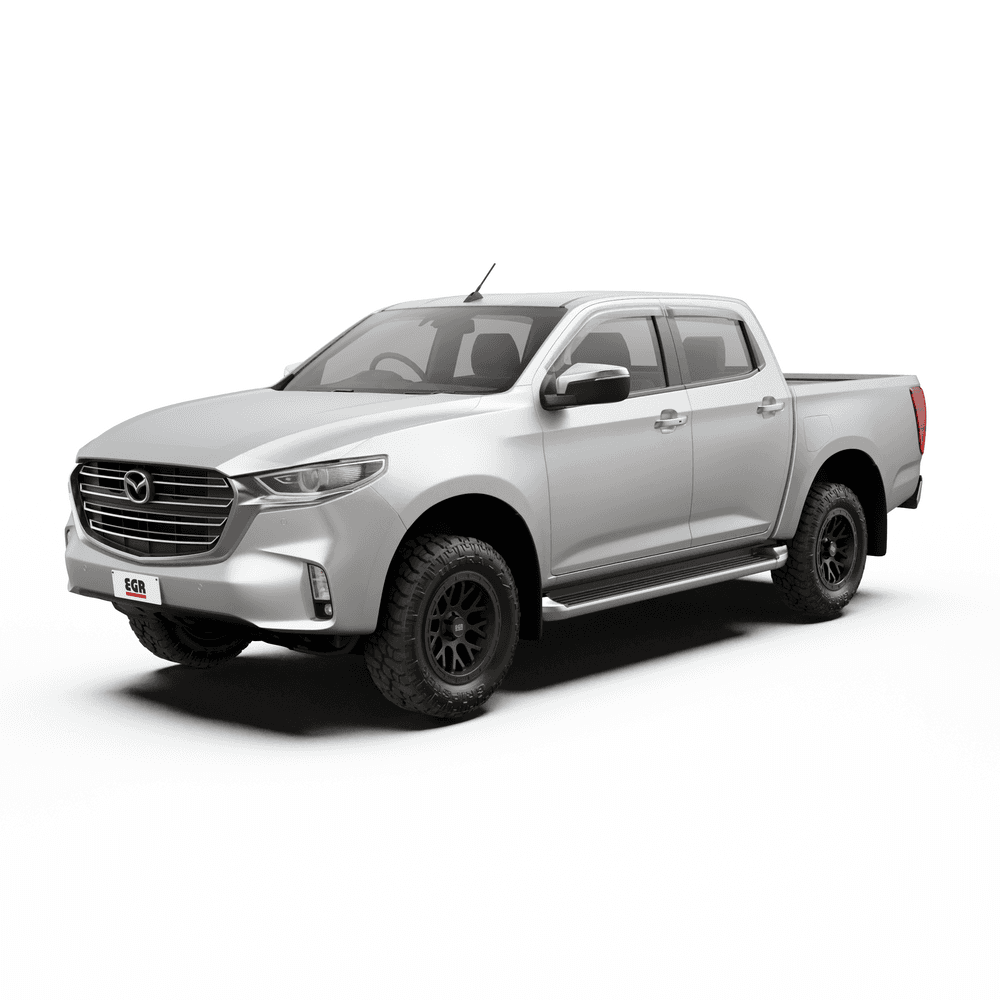 Mazda BT-50 2020-onwards fitted with EGR Slimline Weather Shields shown in front three-quarter view