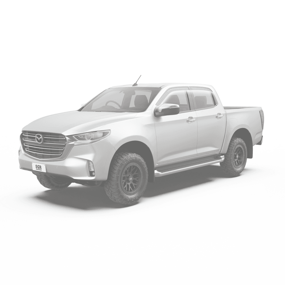 Mazda BT-50 driving view showcasing sleek EGR Slimline Weather Shields for rain and airflow protection