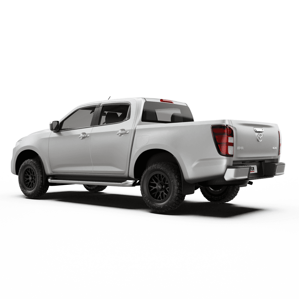 Side profile of Mazda BT-50 with EGR Slimline Weather Shields installed on front and rear windows