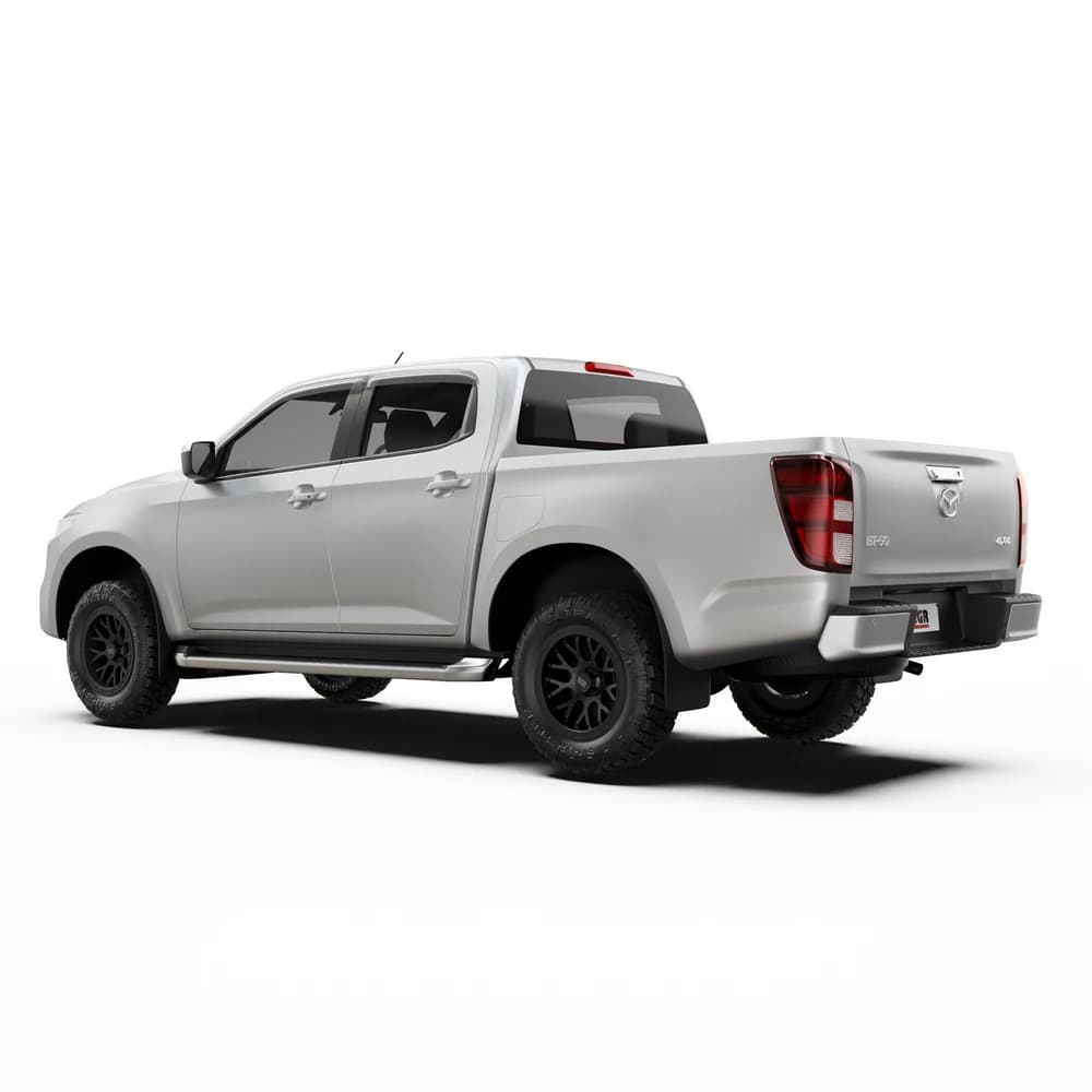 Side profile of Mazda BT-50 with EGR Slimline Weather Shields installed on front and rear windows