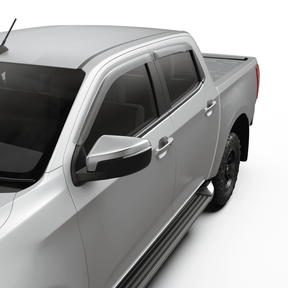 Close-up of EGR Slimline Weather Shield fitted to Mazda BT-50 window frame