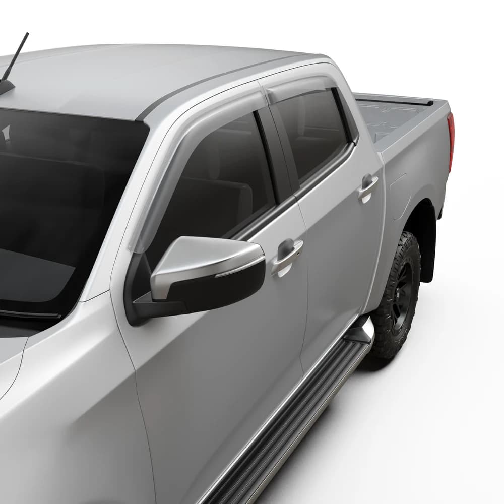 Close-up of EGR Slimline Weather Shield fitted to Mazda BT-50 window frame